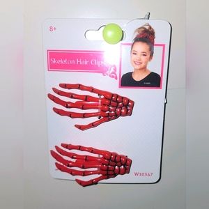 Skeleton Hair Clips in Red 8yrs & Older. Super Cute Gothic Swag!!!